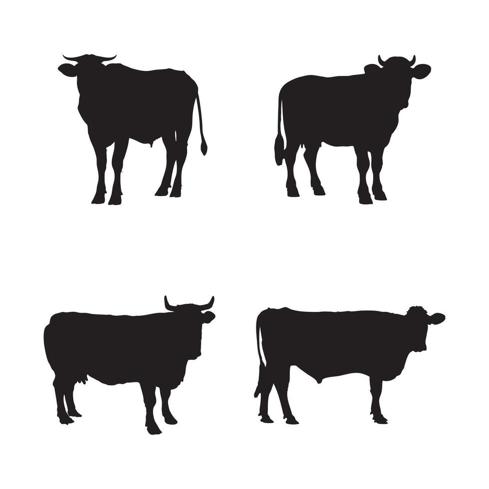 Cow and Buffalo Silhouette Set Farm Animal Illustrations Isolated on White Background vector