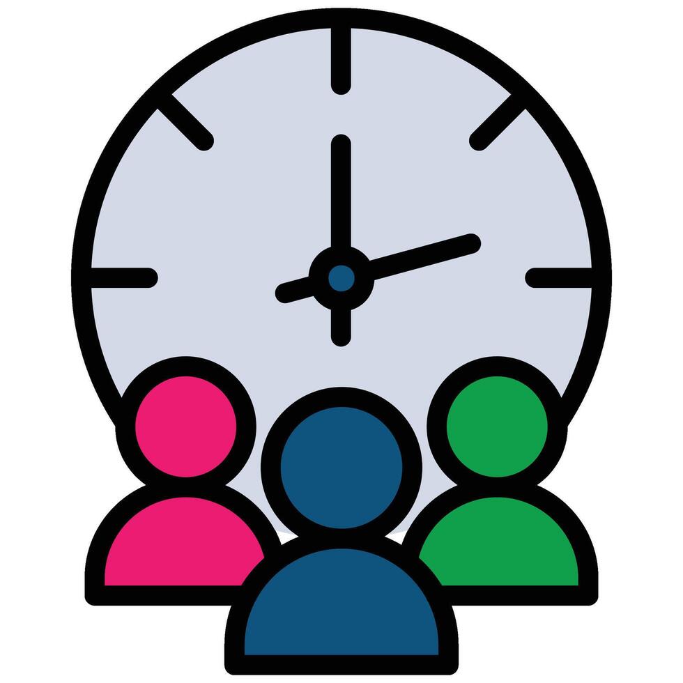 work time Outline Flat Icon, Teamwork Management Outline Flat Icon Collection vector