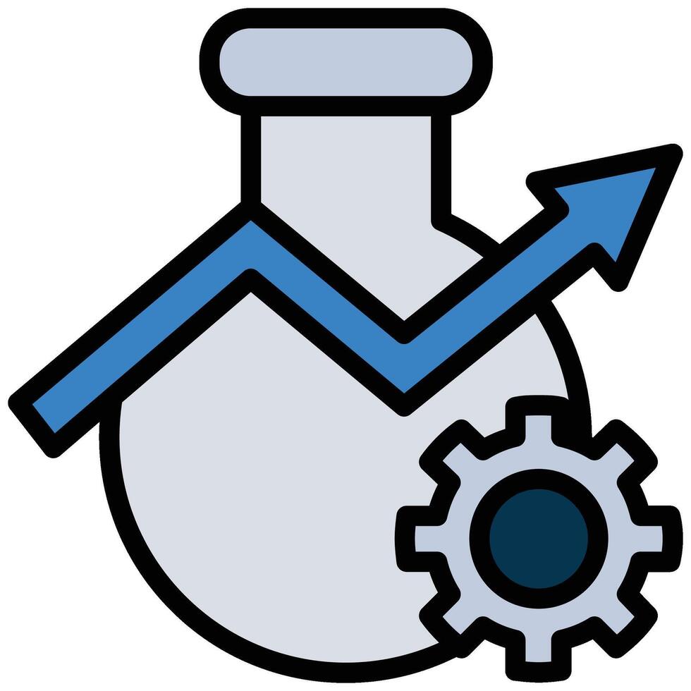 Flask With Gear Outline Flat Icon, Marketing Strategy Concept Outline Flat Design Style Symbol vector