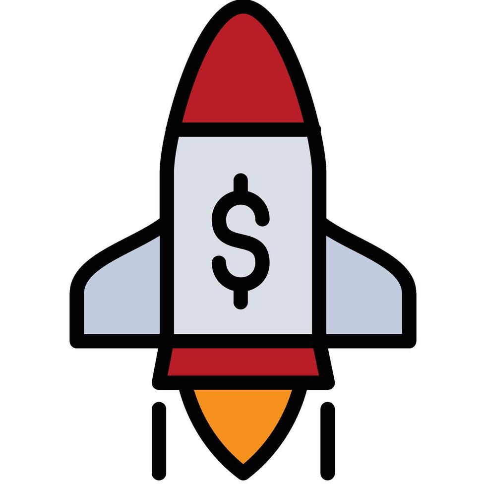 Rocket With Dollar Outline Flat Icon, Marketing Strategy Concept Outline Flat Design Style Symbol vector
