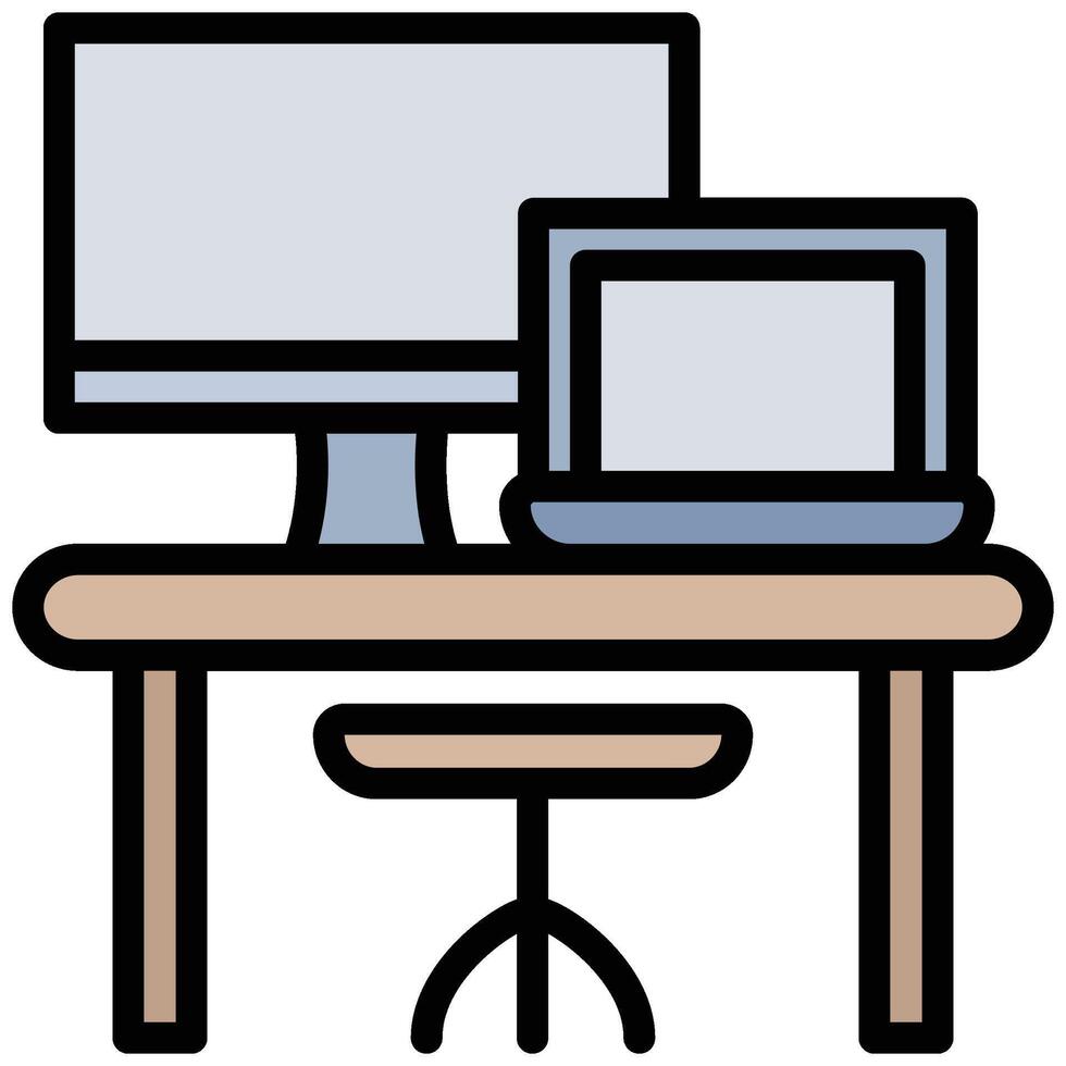 Desktop Outline Flat Icon, Workplace and office element Outline Flat Design Icon Symbol vector