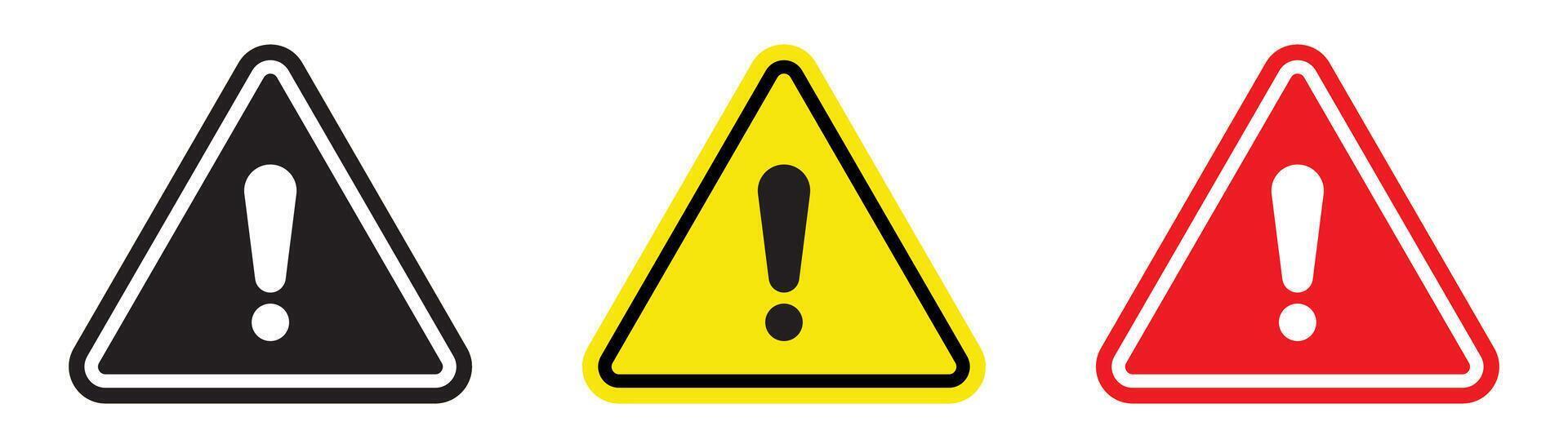 Attention icon set. Safety notice sign. Danger sign, warning sign, attention sign. Exclamation mark in triangle. vector