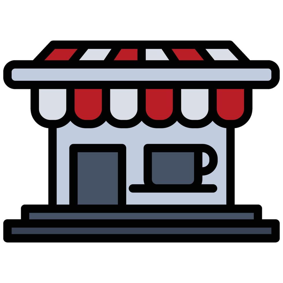 Coffee Shop Outline Flat Icon, Coffee Shop Concept Outline Flat Design Style vector