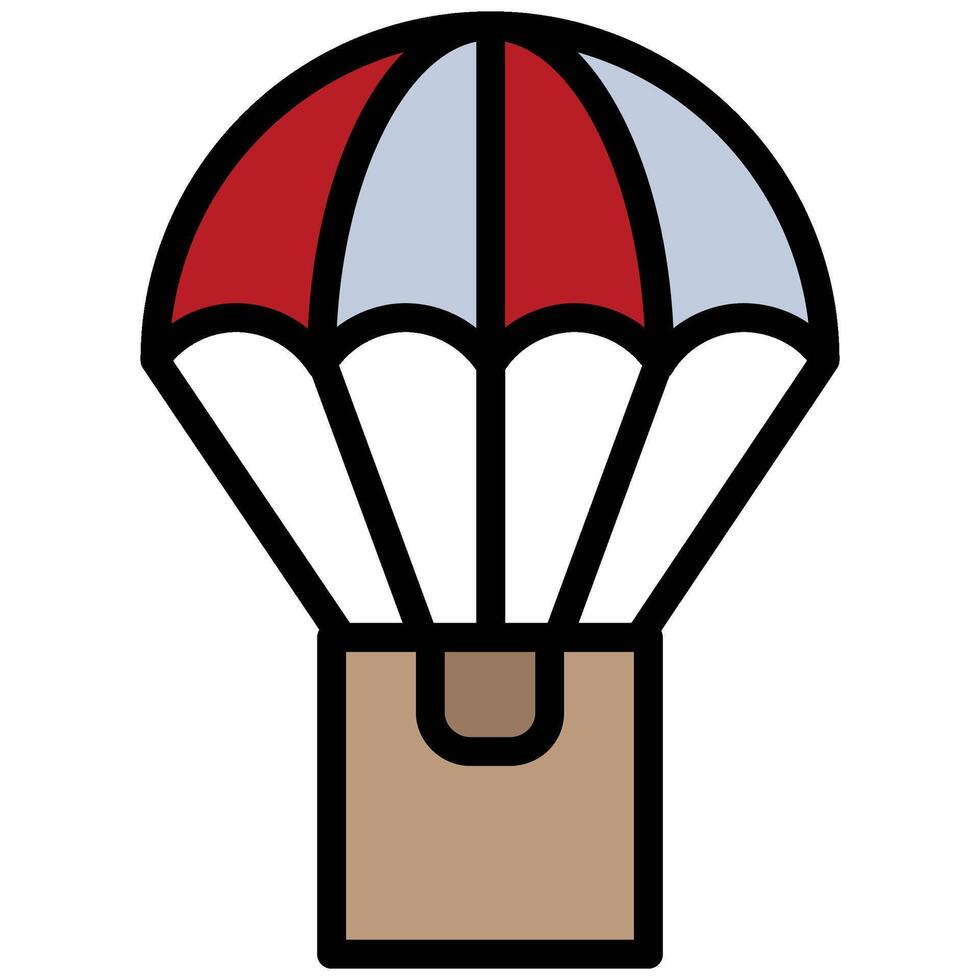 Parachute Cardboard Outline Flat Icon, Logistic Company Outline Flat Design icon Concept vector