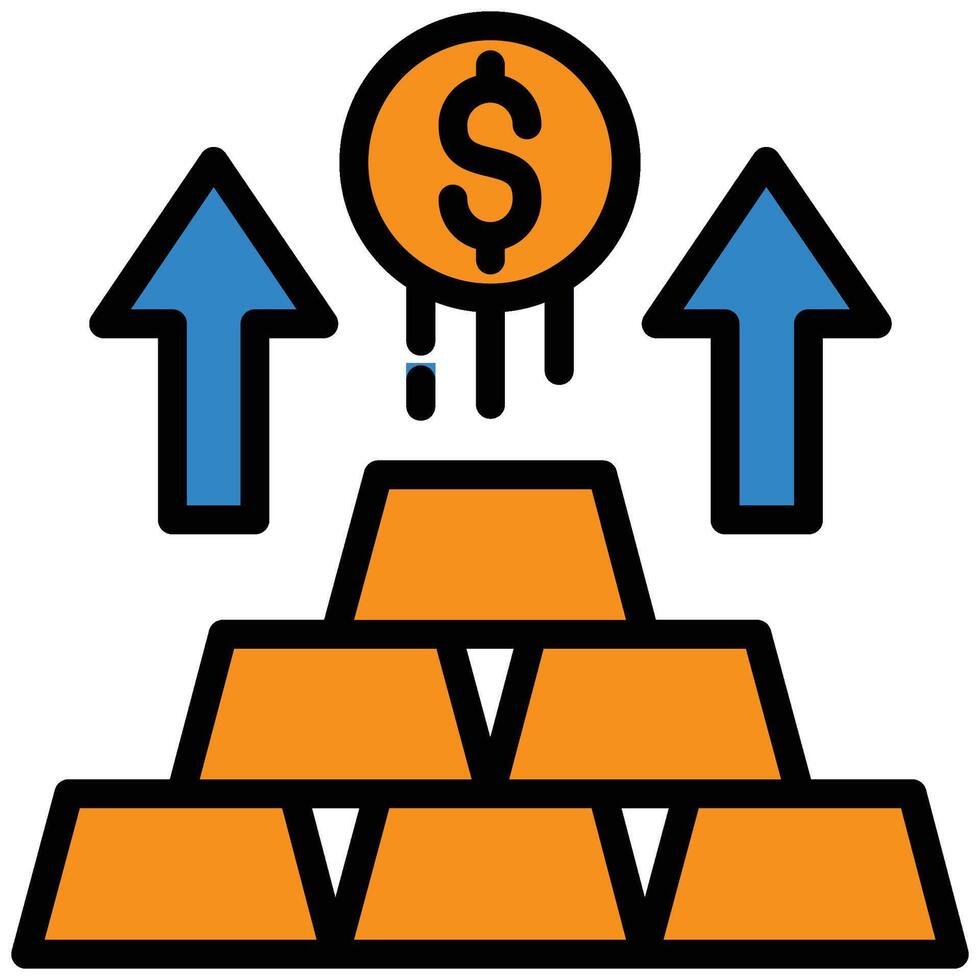 Money And Gold outline flat Icon, Investment concept design in outline flat icon style vector