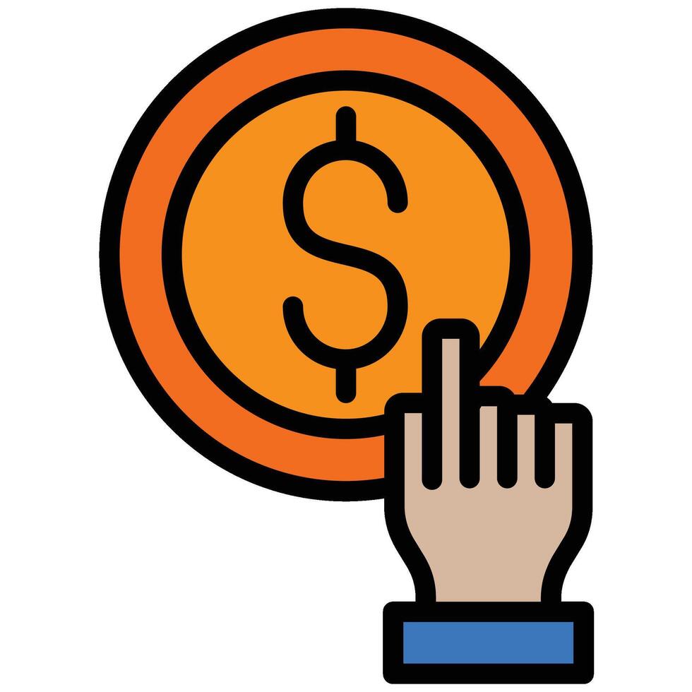Dollar Click Outline Flat Icon, Online Digital Marketing icon in Outline Flat Design Style vector