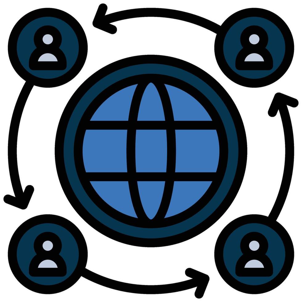 Global Relations Outline Flat Icon, Online Digital Marketing icon in Outline Flat Design Style vector