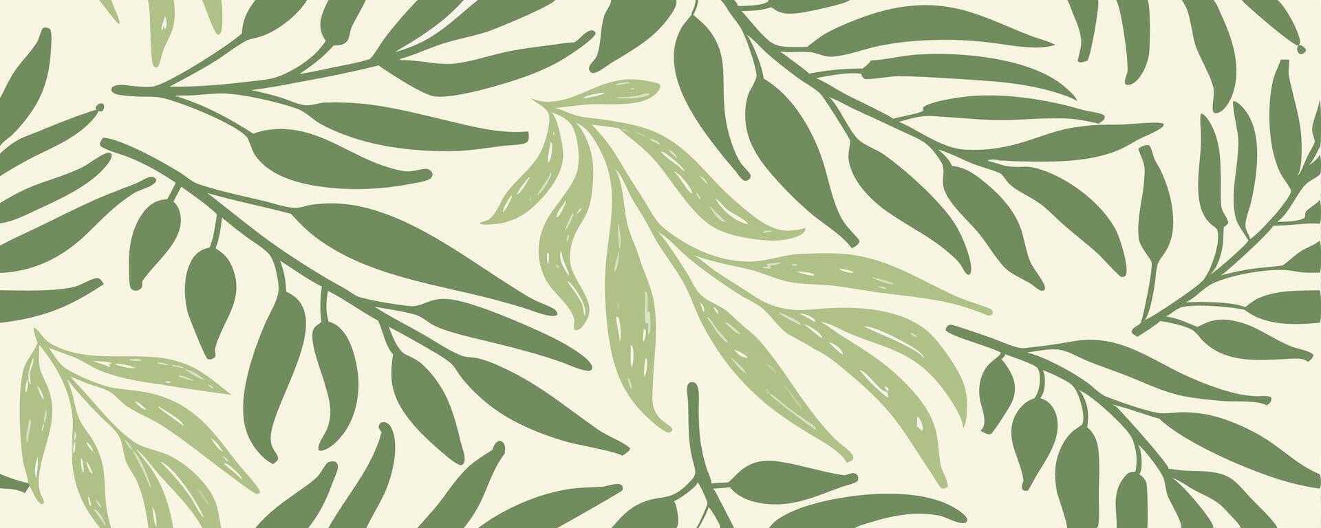 Seamless Green Leaf Pattern Background, Botanical Illustration vector