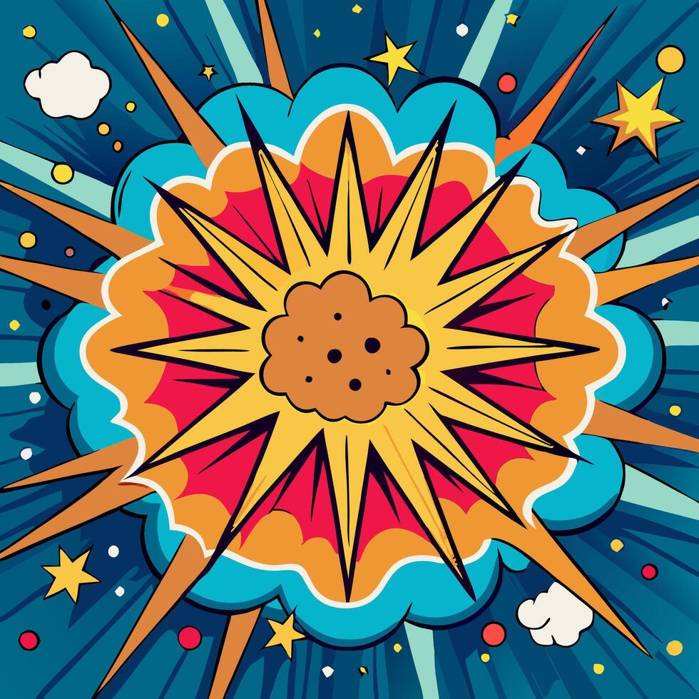 Comic Book Style Explosion Graphic, Pop Art Background, Bright Colors vector