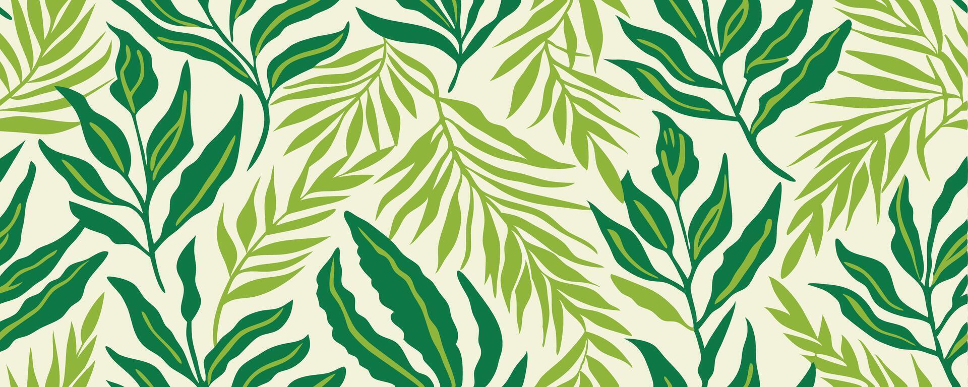 Seamless Tropical Leaf Pattern Green and Beige Botanical Design vector