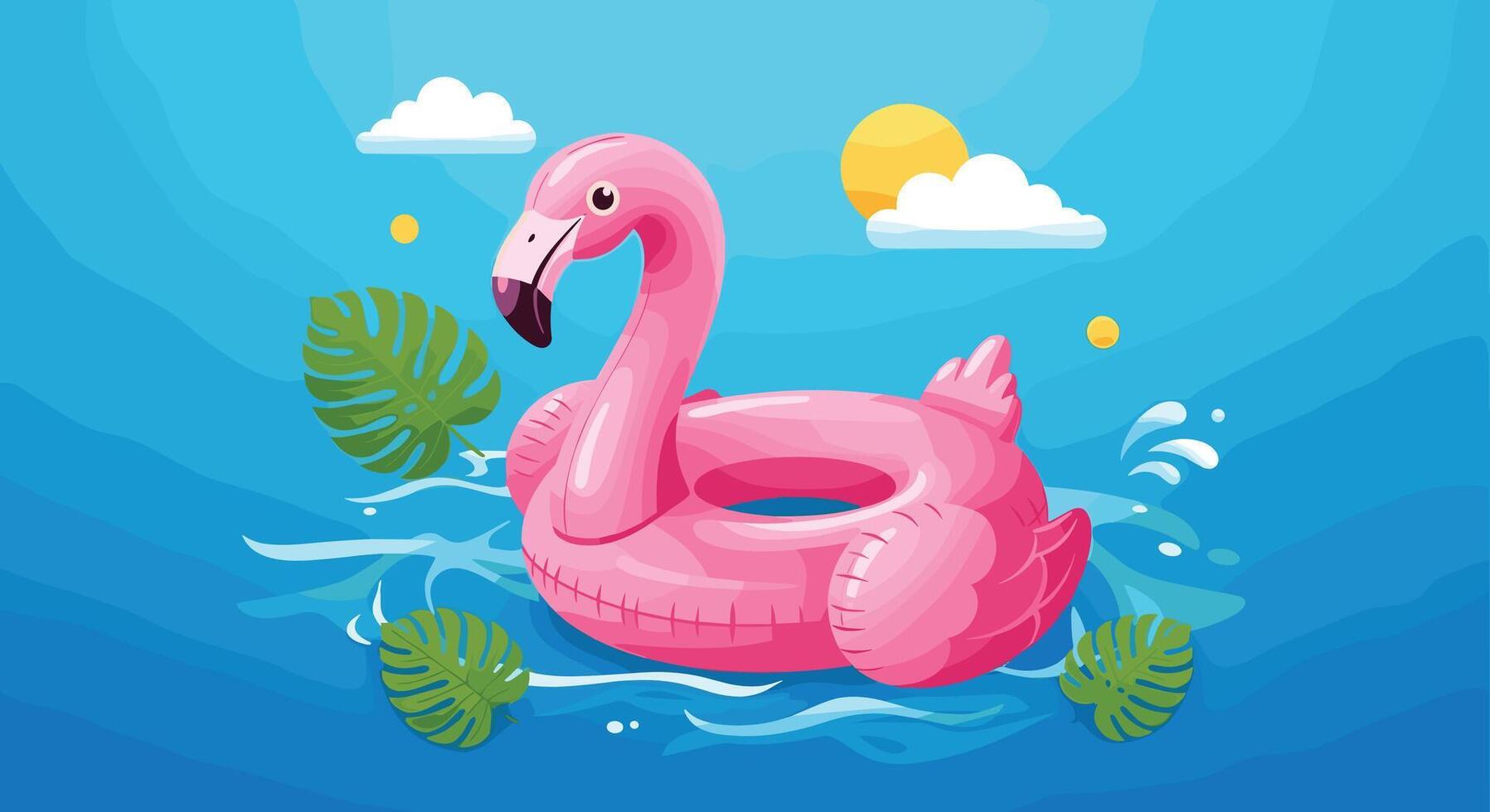 Floating in Summertime Fun Enjoying The Sun With a Flamingo Swimming Ring vector