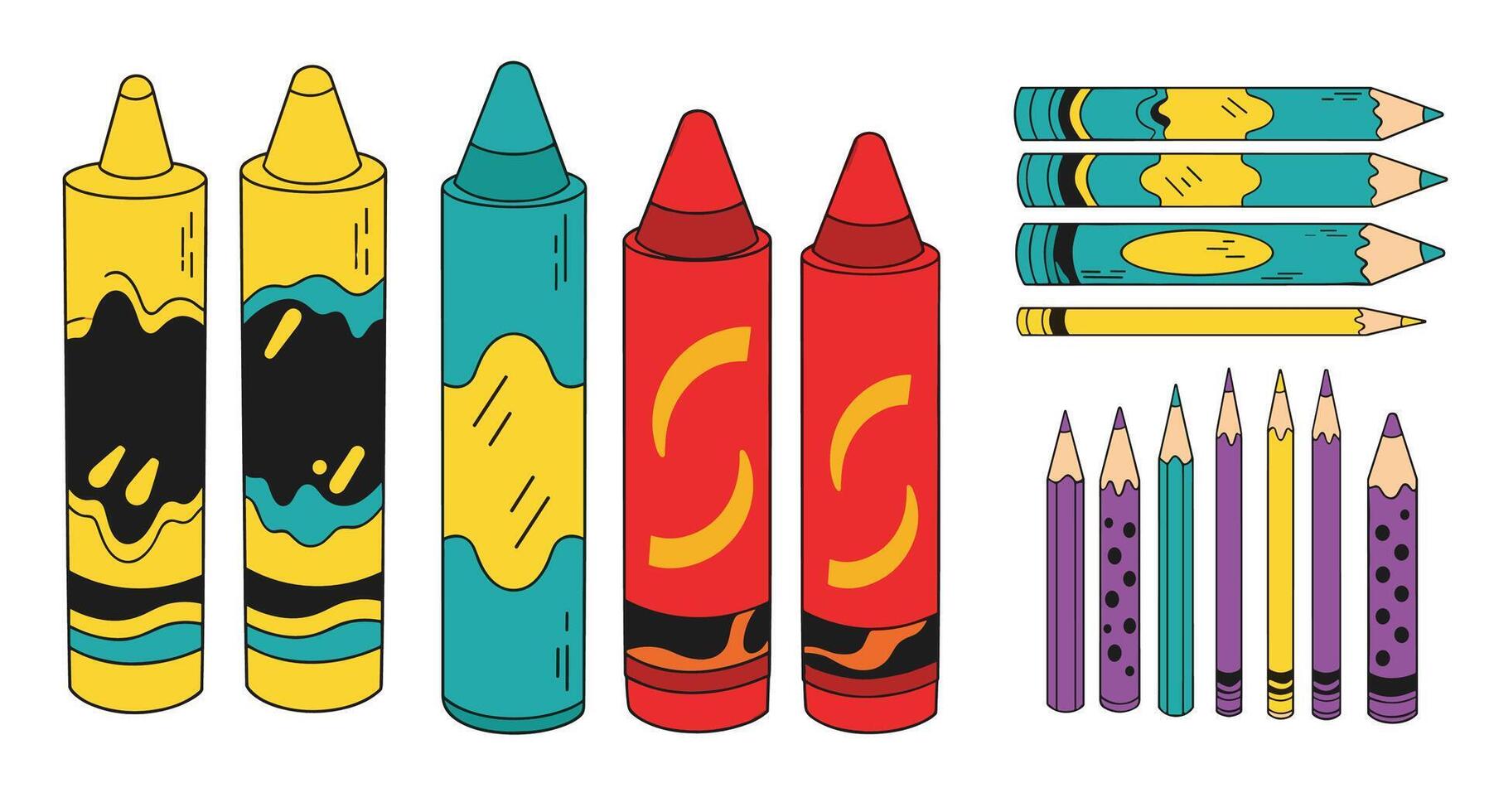 Colorful Assortment of Drawing Tools Crayons and Pencils for Creative Projects and Art vector