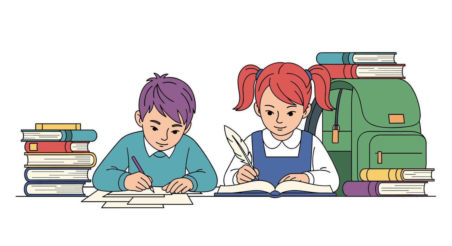 Children Engaged in Learning Writing and Reading Skill Development Through Education Programs Illustration vector