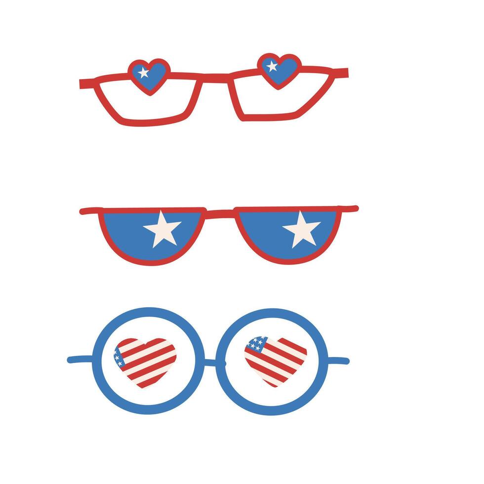 Patriotic eyewear designs celebrating fourth of july in red, white, and blue vector