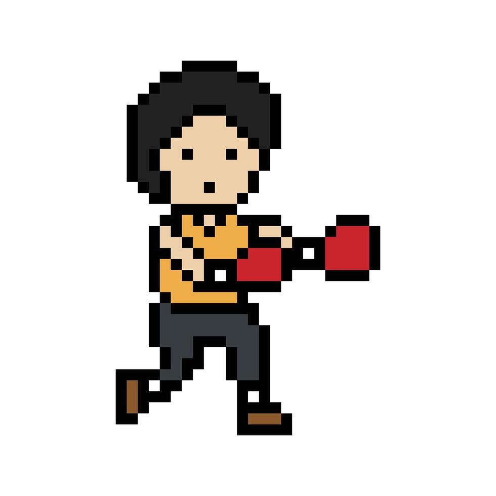 Pixel art of man male boy play boxing spar pugilism fisticuffs ring 8 bit. vector
