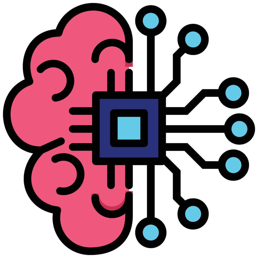 Circuit Brain Outline Flat Icon, Artificial Intelligence Concept in Outline Flat design style vector