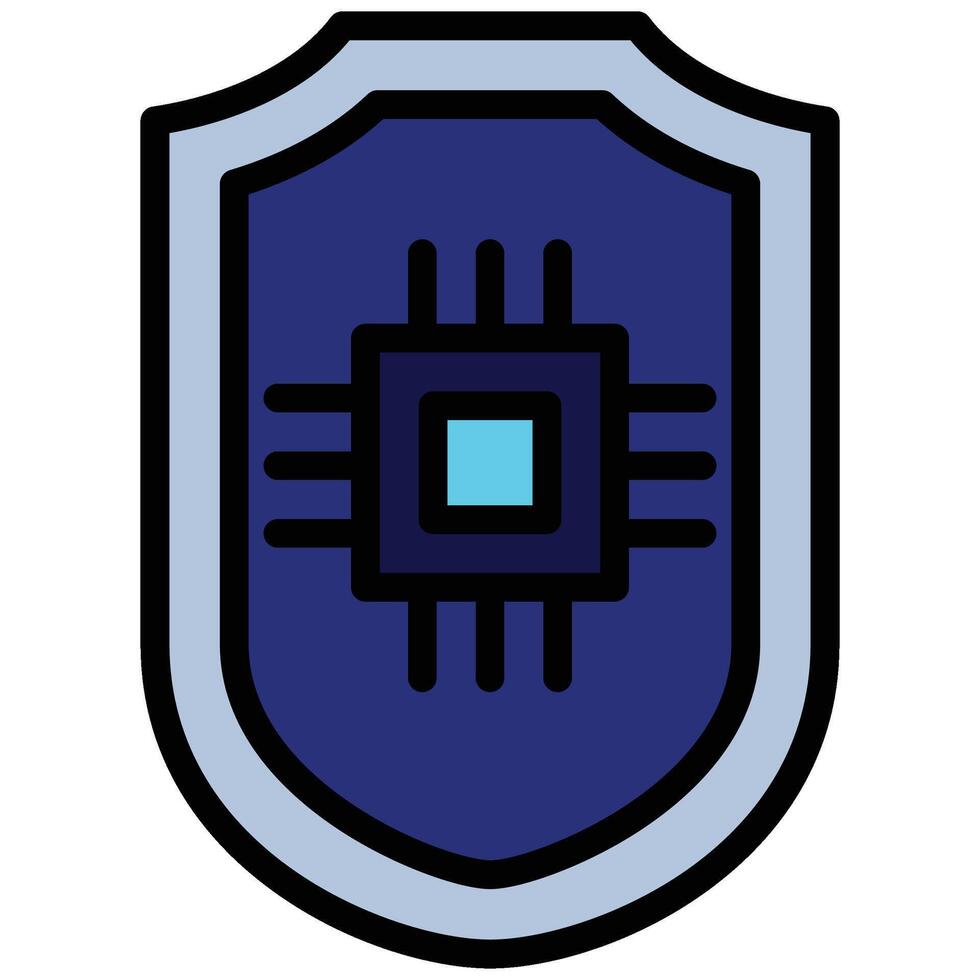 Chip Shield Outline Flat Icon, Artificial Intelligence Concept in Outline Flat design style vector