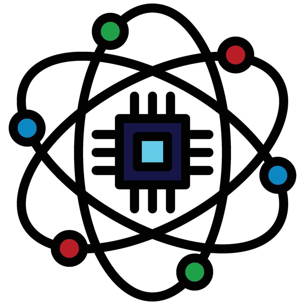 Atom Outline Flat Icon, Artificial Intelligence Concept in Outline Flat design style vector
