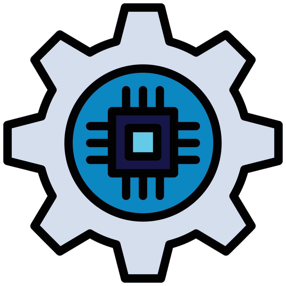 Gear Chip Outline Flat Icon, Artificial Intelligence Concept in Outline Flat design style vector