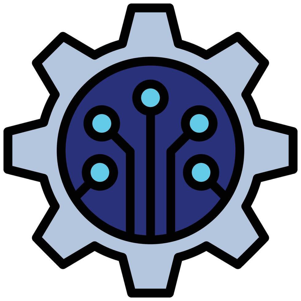 Circuit Gear Outline Flat Icon, Artificial Intelligence Concept in Outline Flat design style vector