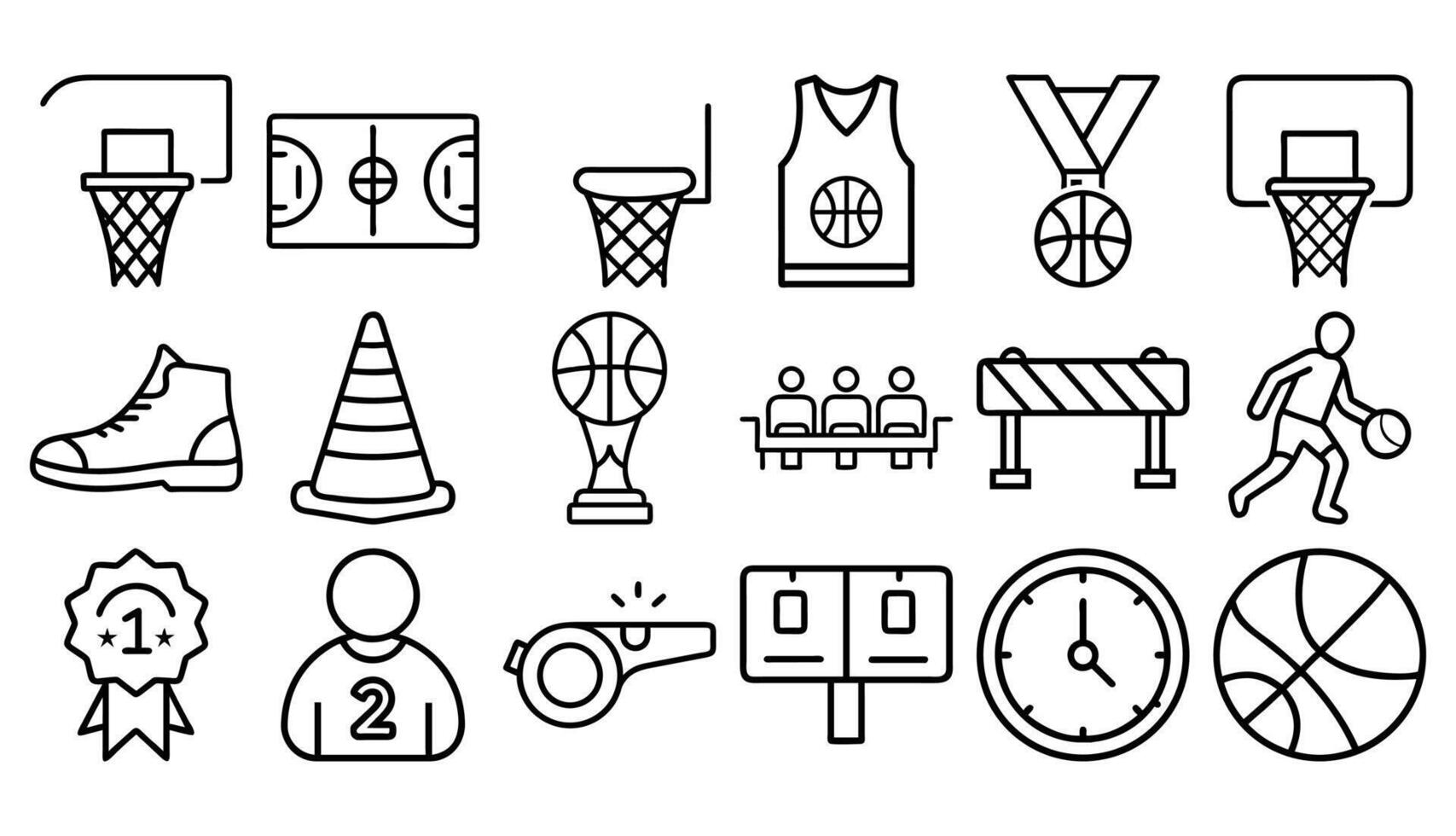 Basketball Icons Black Line Art Set vector
