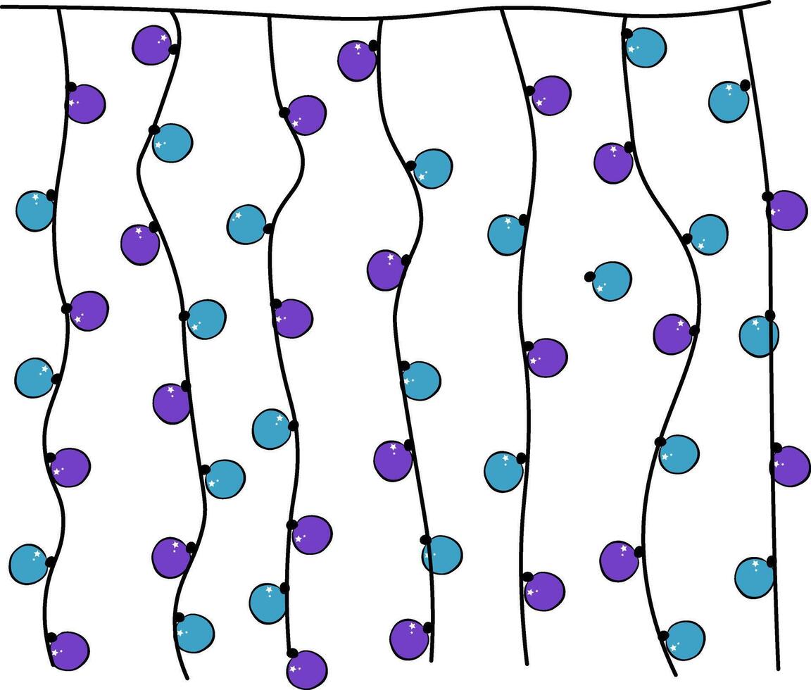 Christmas lights curtain hanging decor composition isolated. graphic line ink illustration. Perfect for cards, decorations, stickers, logo, menu, various designs. vector