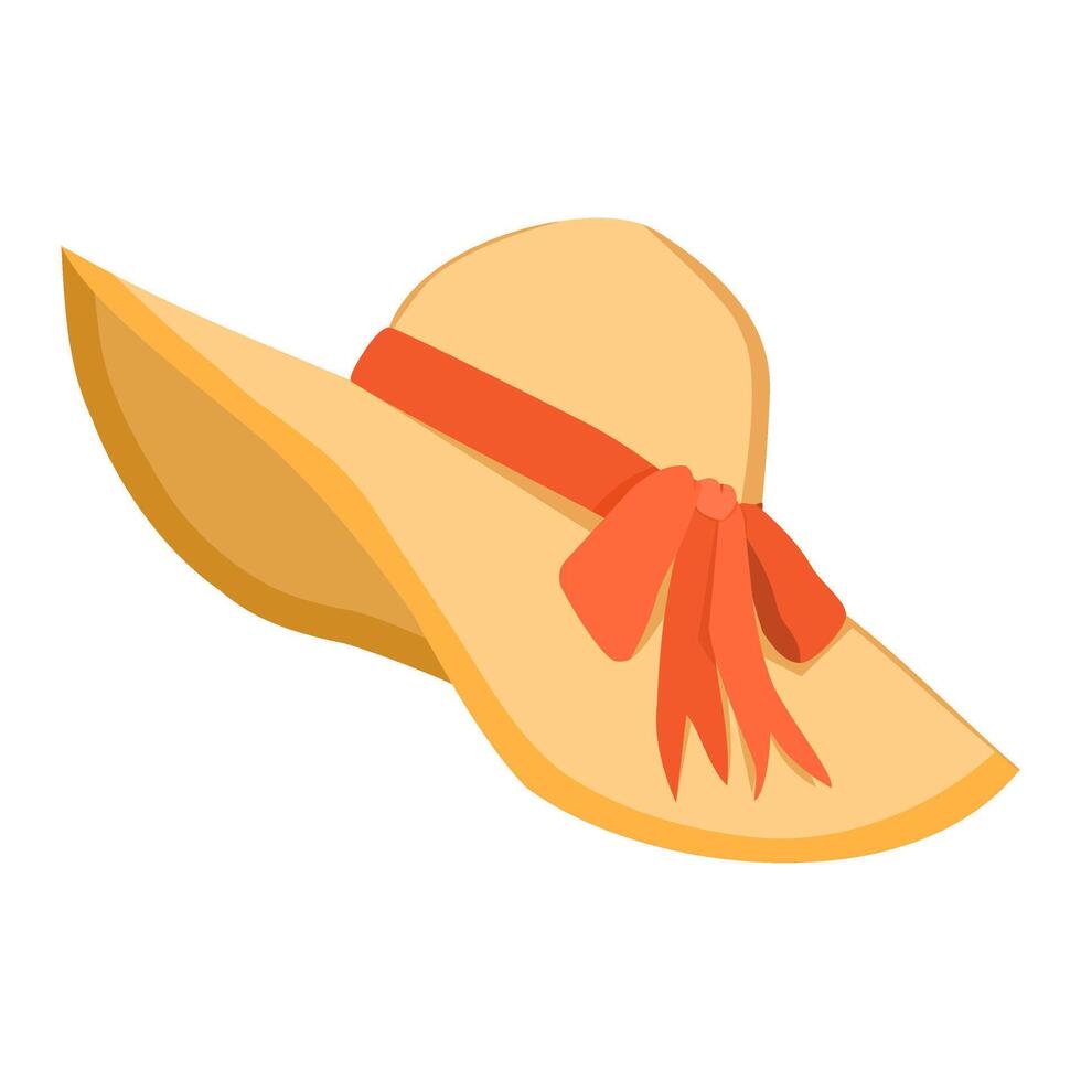 Summer hat on a white background. Straw hat with a red bow tied. vector