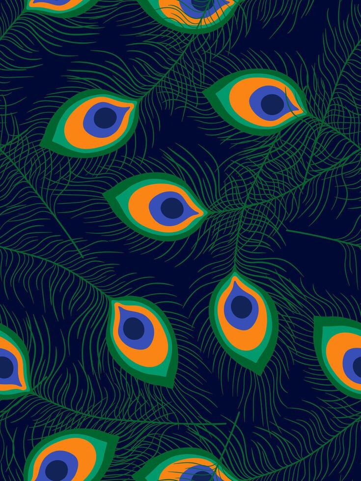 dark peacock feather seamless pattern vibrant eye-catching design for luxurious textiles and exotic decor ornate feather endless tileable background poster vector