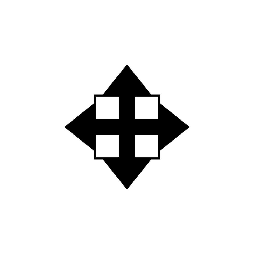 Geometric black and white design featuring a diamond shape with four square elements arranged symmetrically vector