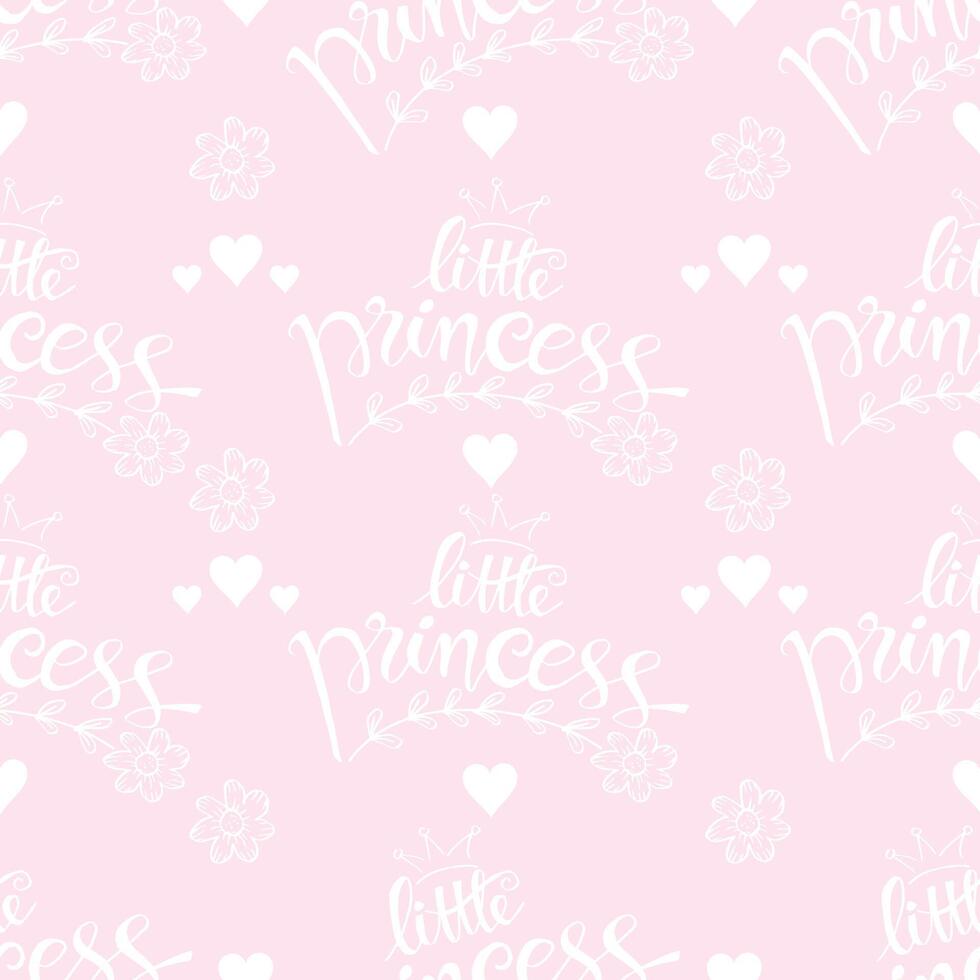 Seamless pattern with little princess hand lettering poster quote on pink background vector