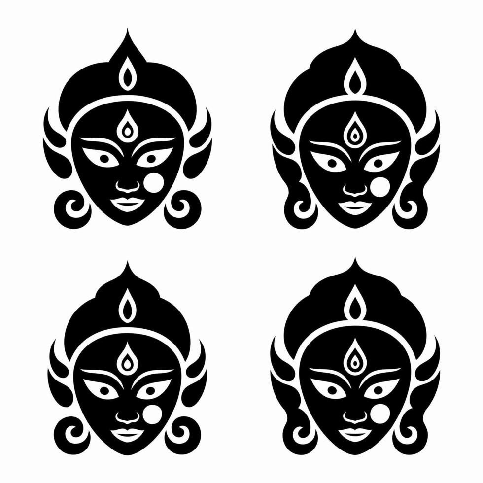 Four black and white stylized goddess durga faces vector