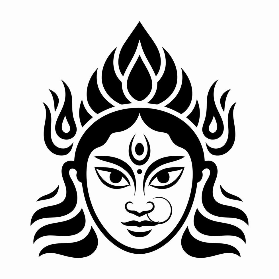 Stylized black and white portrait of goddess durga vector