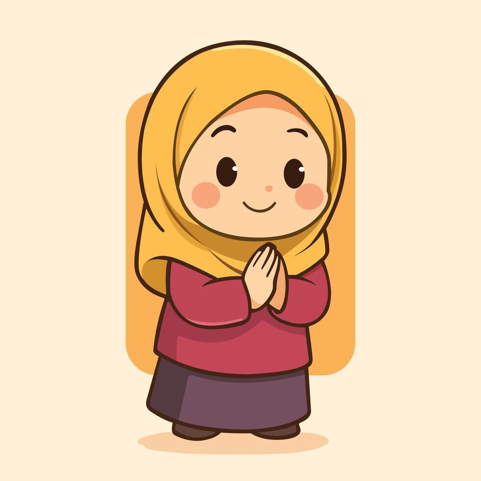 cute chibi muslim girl character vector