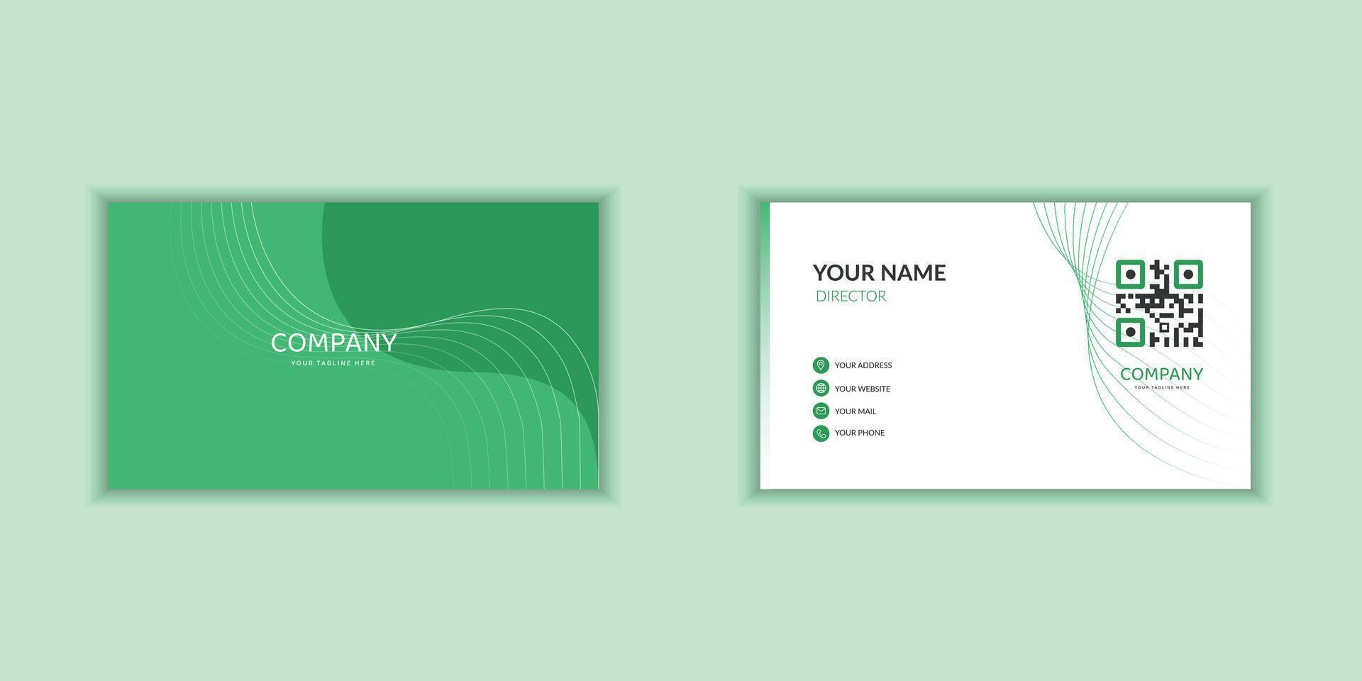 A sleek and modern corporate business card template with a clean design. Ideal for stationery branding with green background vector