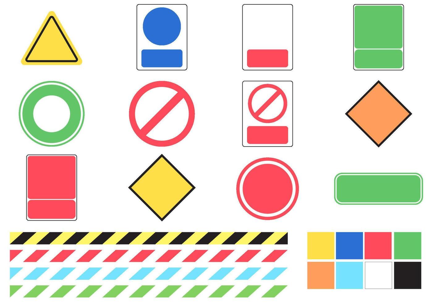A collection of colorful shapes and symbols for adding text and additional symbols, mostly industrial. vector