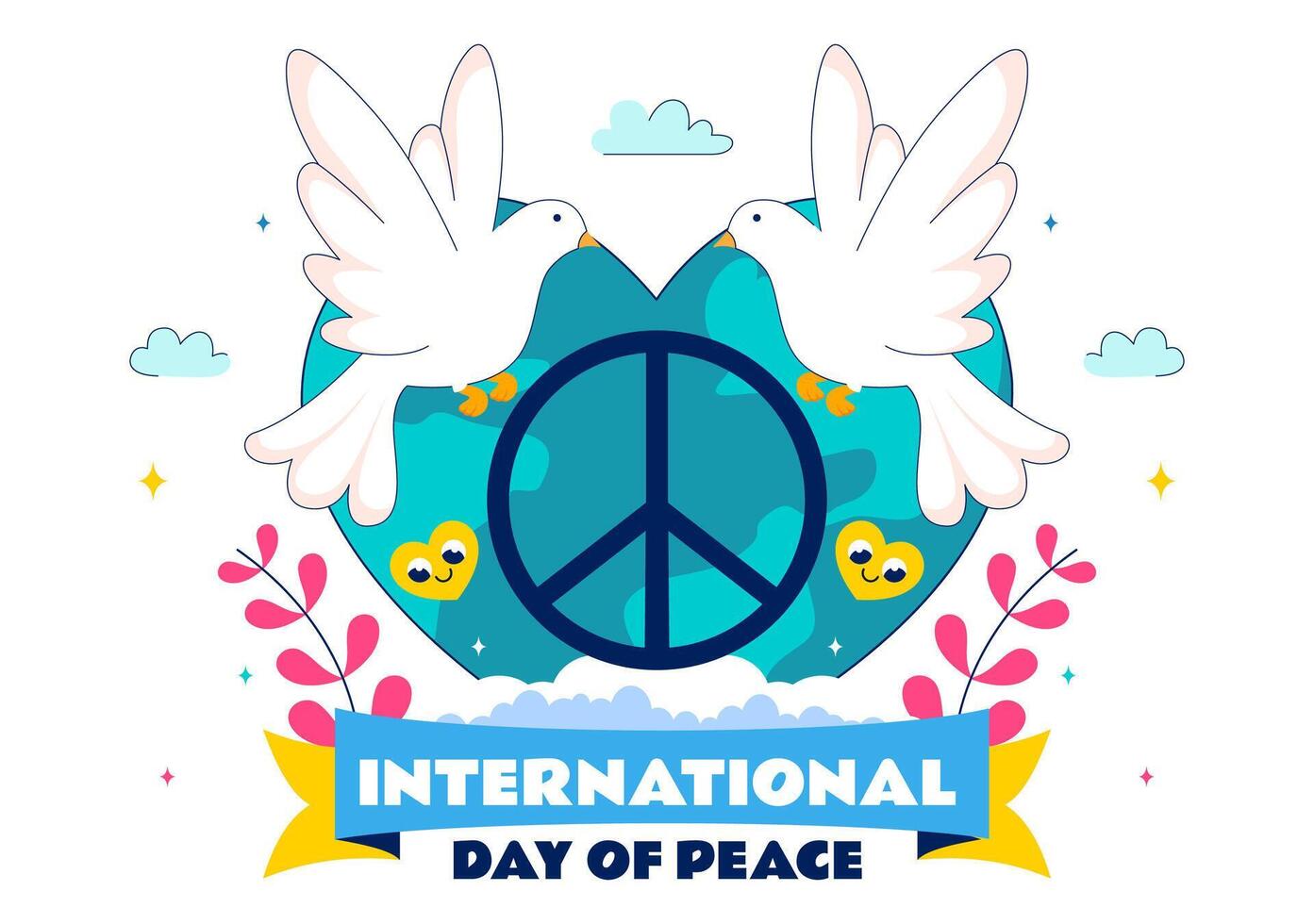 Flat Style International Peace Day Illustration with a Dove, Planet Earth, and Hopeful Sky vector