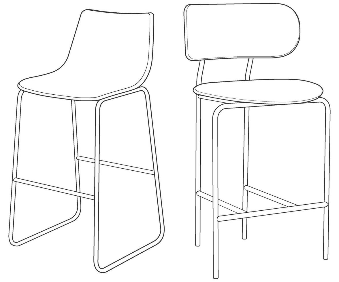 a line drawing of two bar stools vector