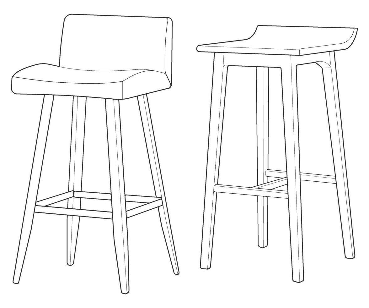 a drawing of two bar stools illustration vector
