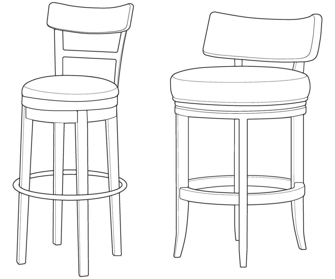 a drawing of two bar stools vector