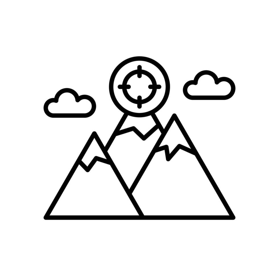 Target achievement icon with mountain and scoop sign vector