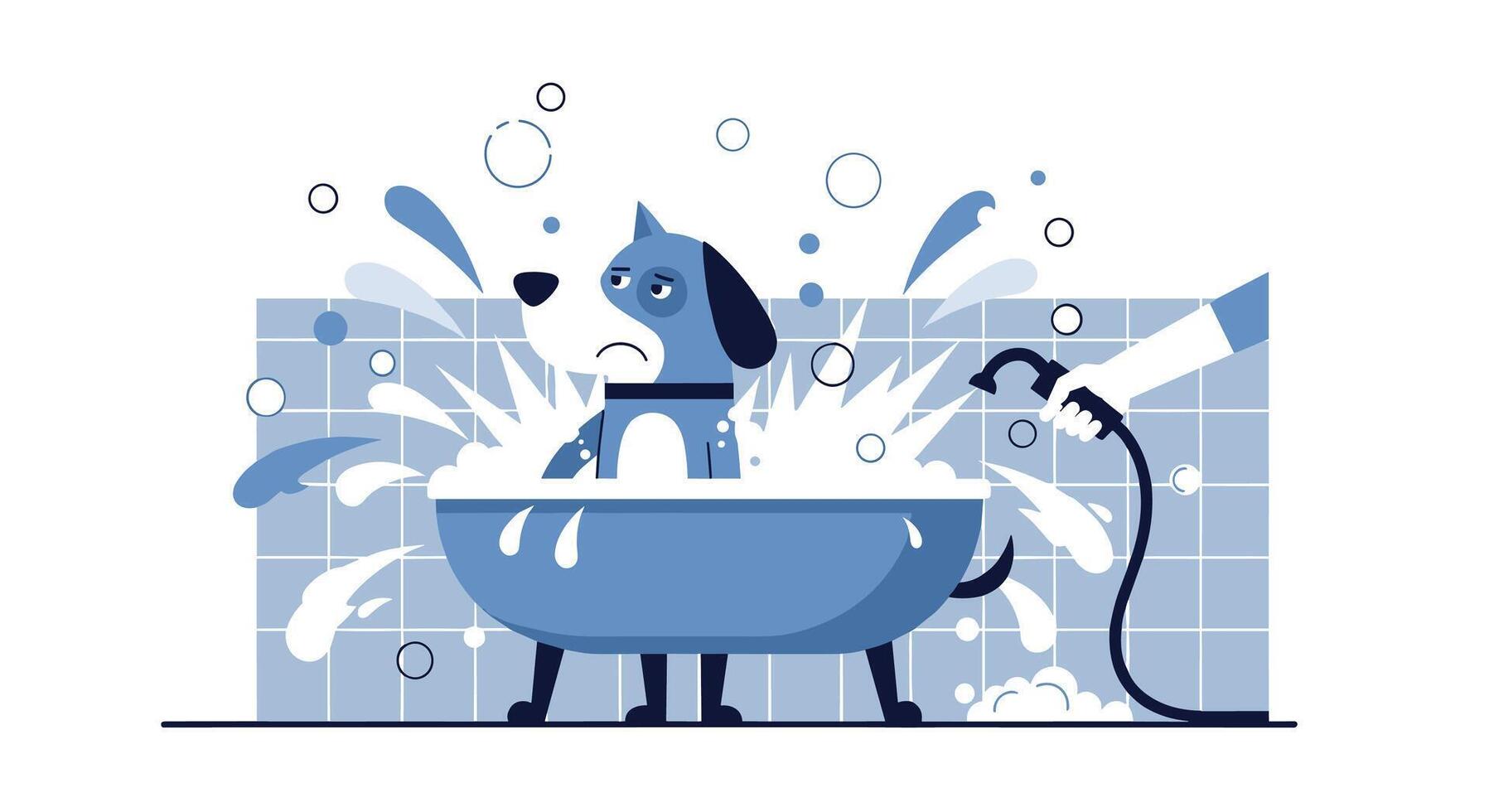 Dog washing in the bathtub illustration vector