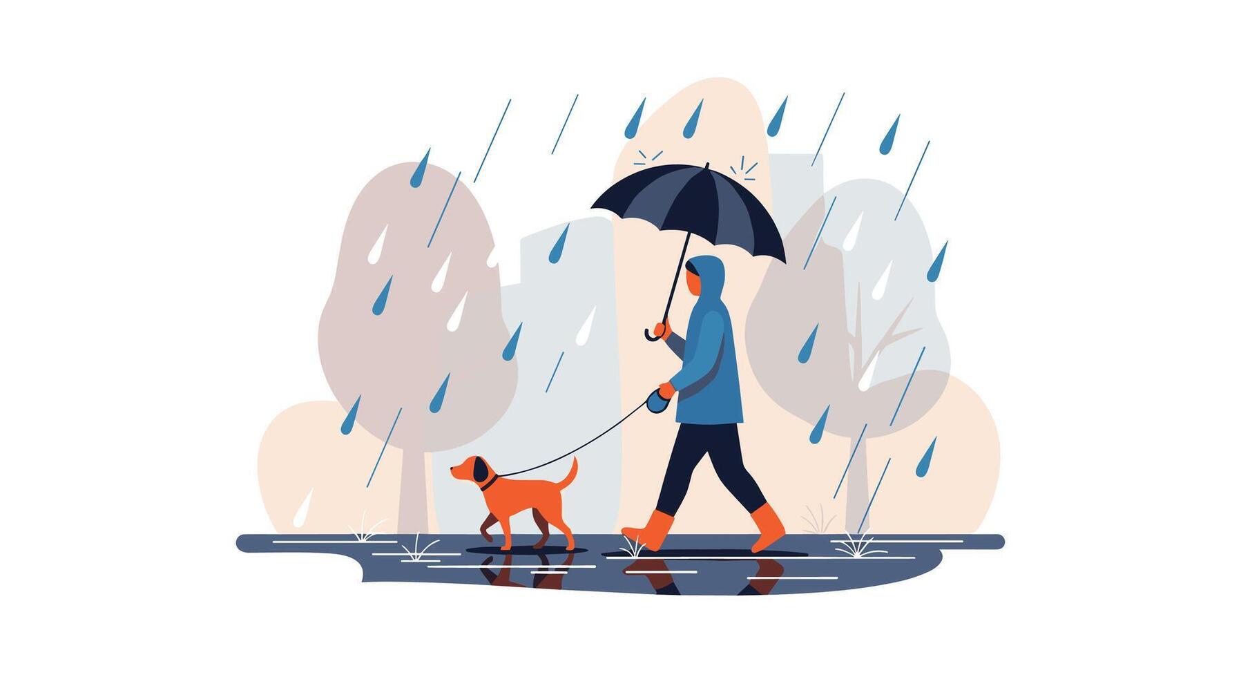 Rainy day with dog illustration vector
