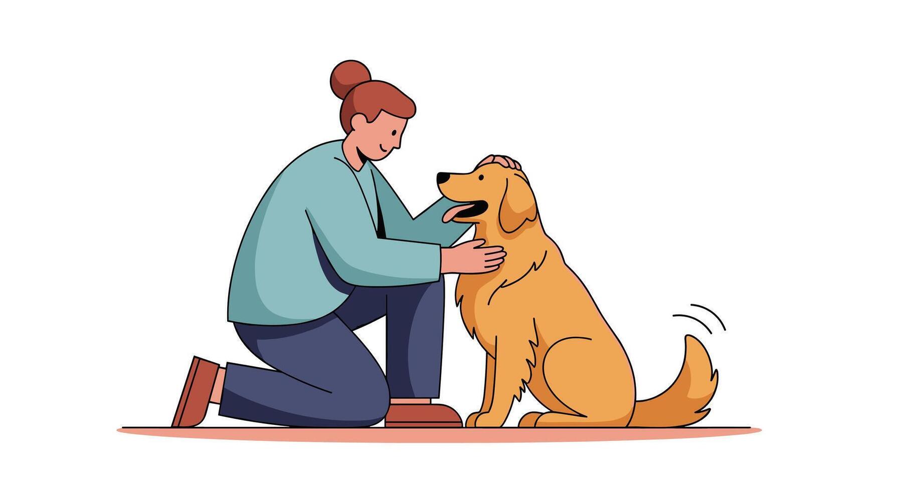 A woman is petting a dog on the floor vector