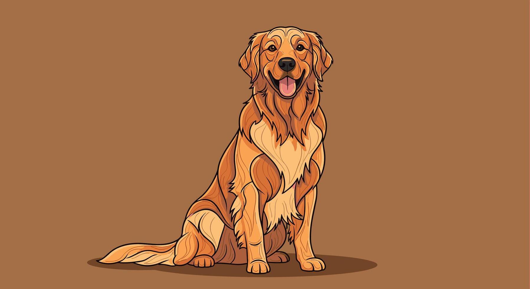 A cartoon golden retriever sitting down on a brown background vector