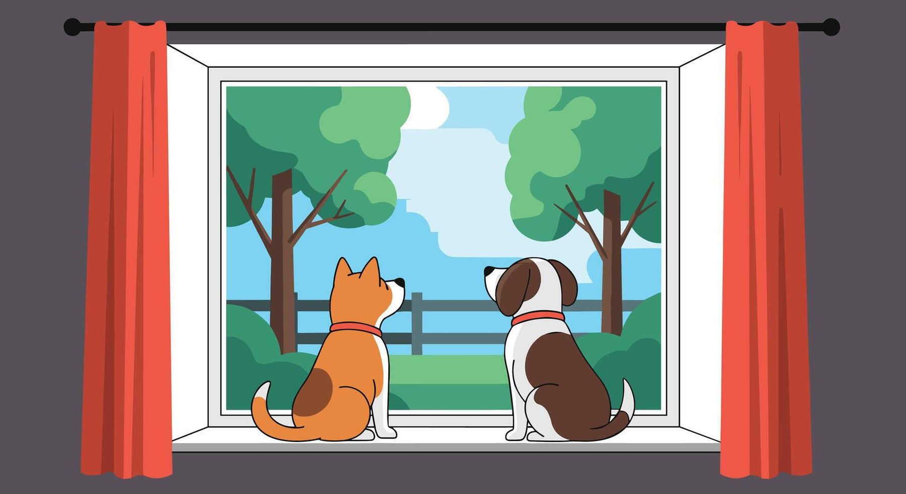 Two dogs looking out the window vector