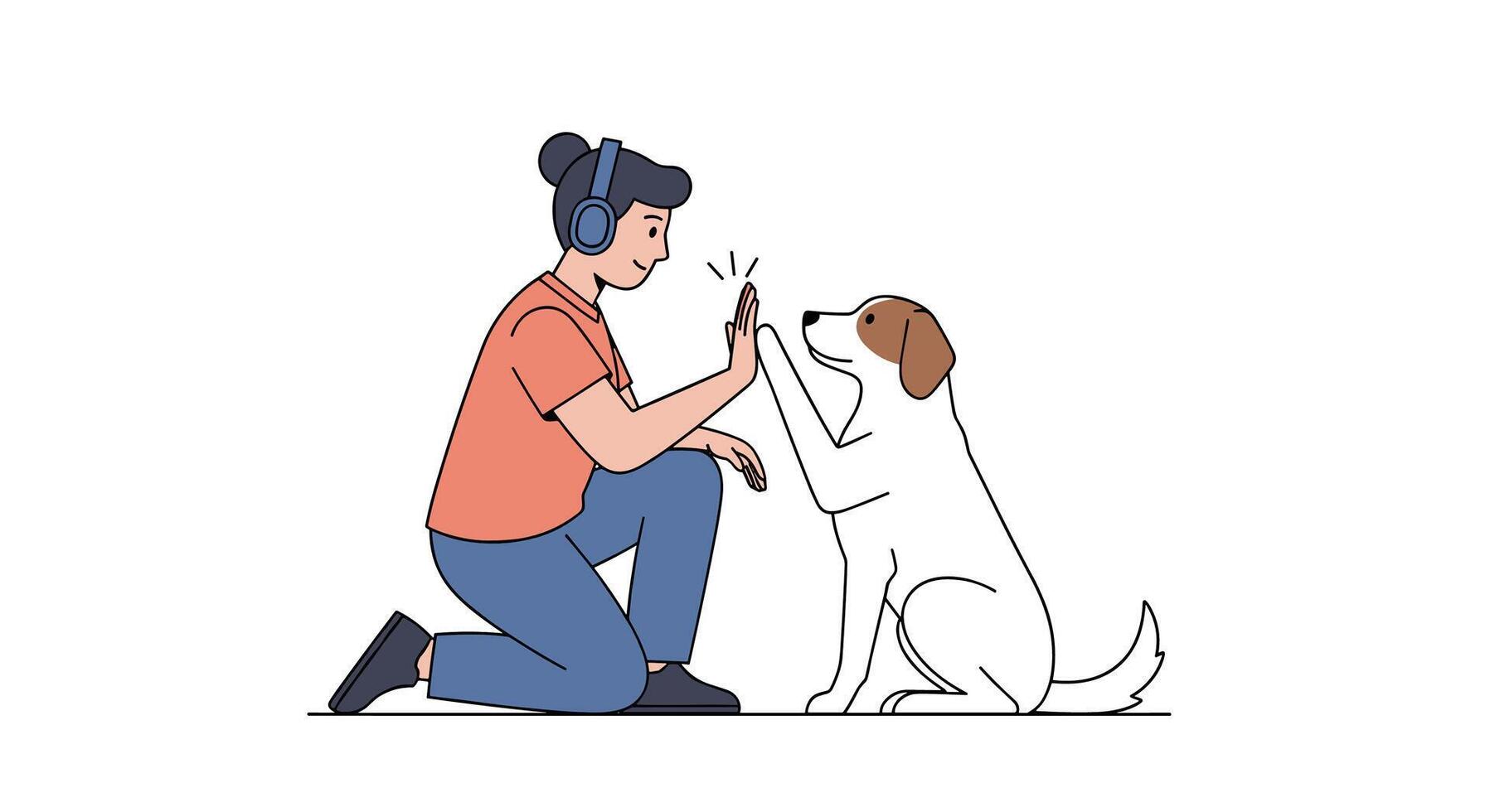 A woman is kneeling down with a dog vector