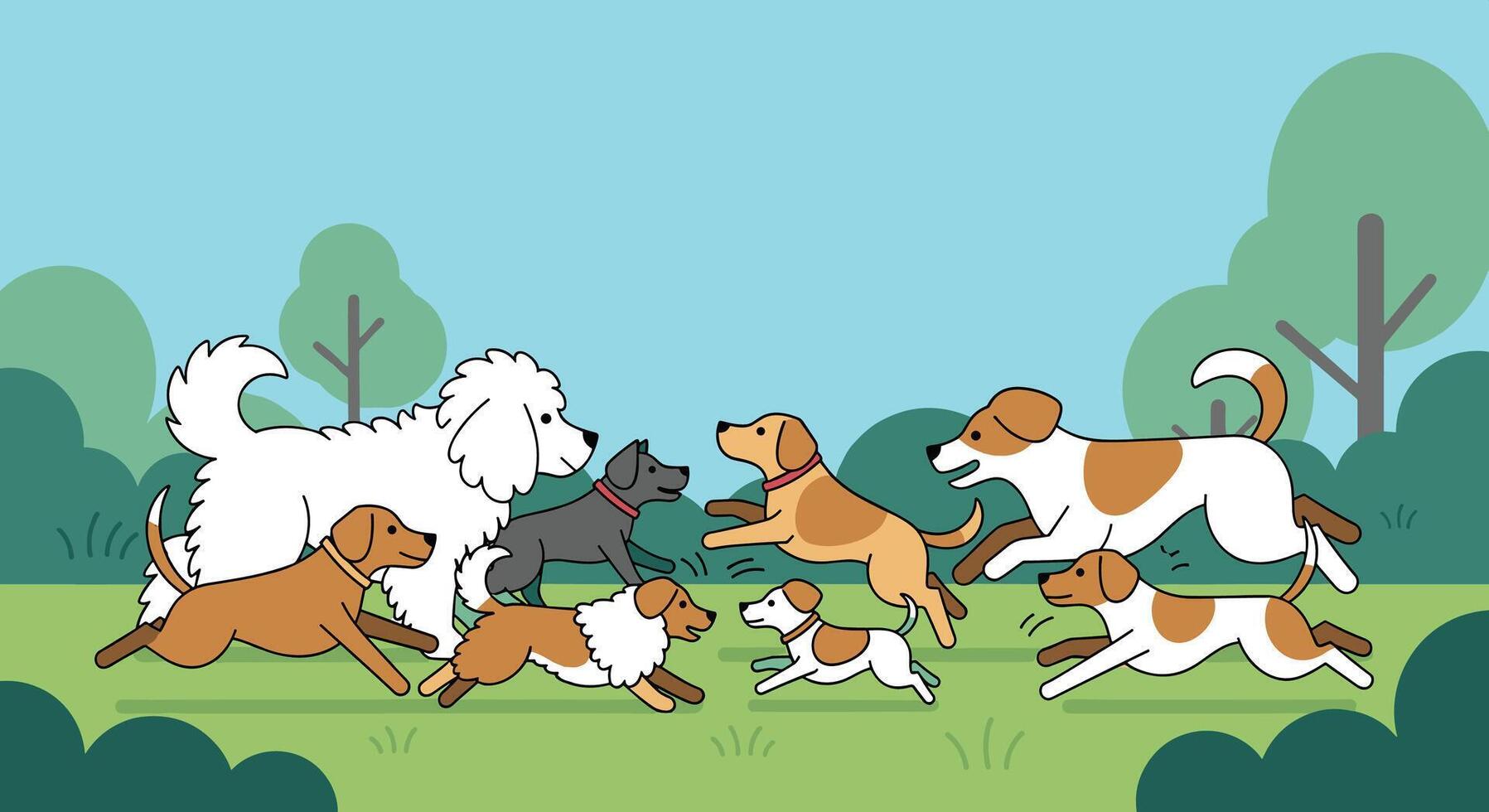 A cartoon of dogs running around in the park vector