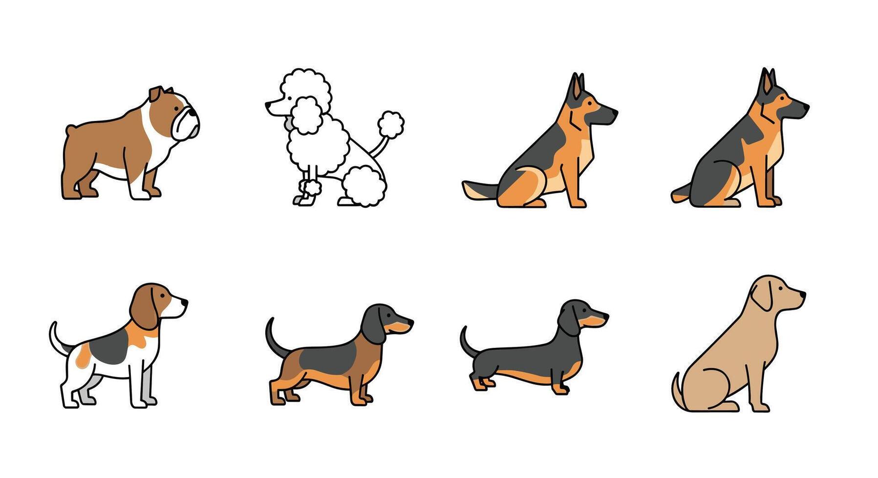 A set of dog icons in various poses vector