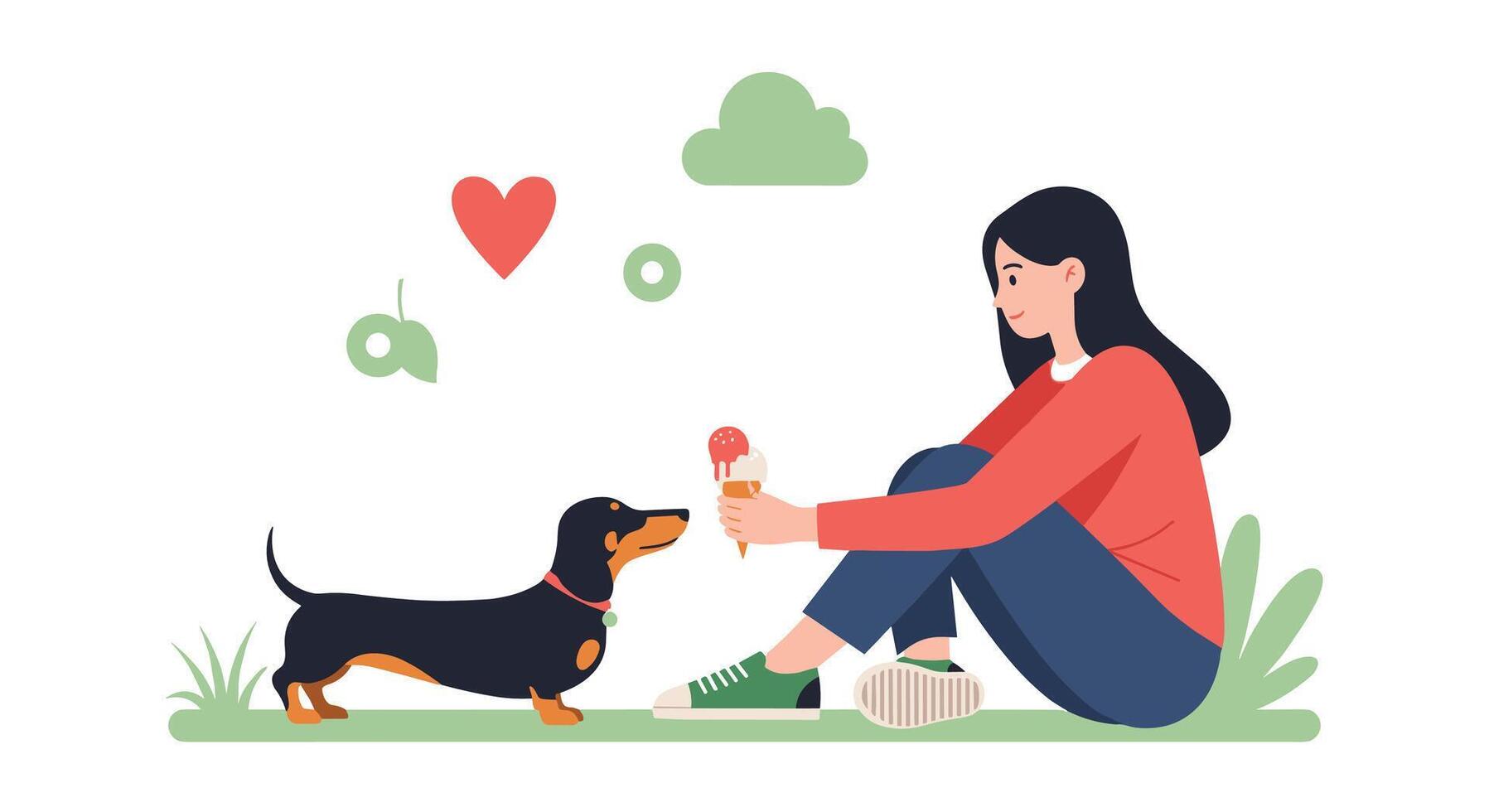 A woman is feeding her dog an ice cream vector