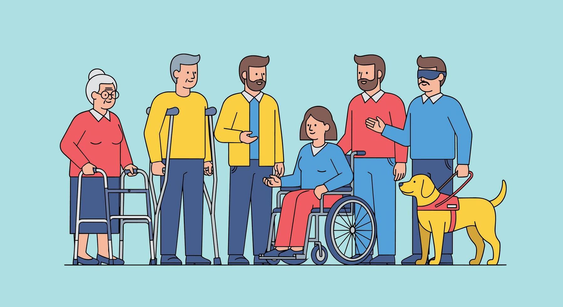 People with disabilities and a dog vector